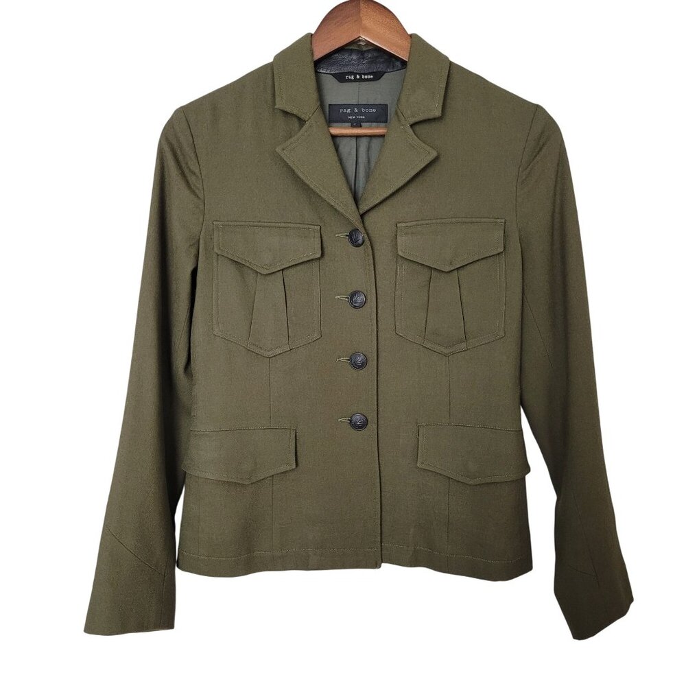 Rag & Bone Marshall Military Wool Jacket Womens Size 2 Olive Green Made in USA
